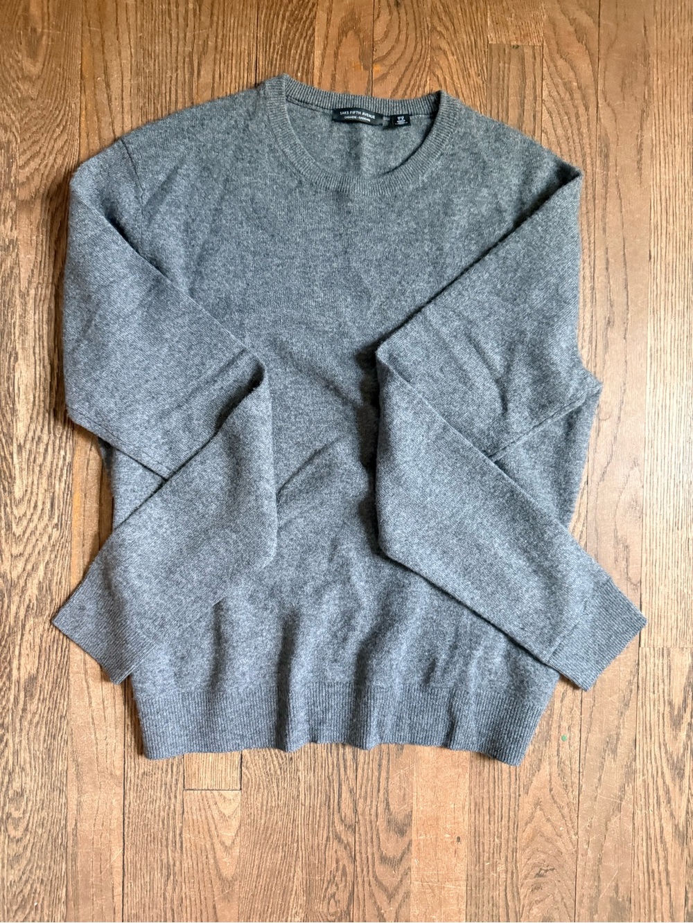 Saks Fifth Avenue Heather Gray Crewneck Sweater 100% Cashmere Soft Large